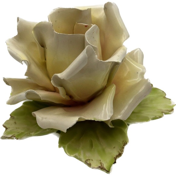 VTG Capodimonte PINK ROSE CANDLE HOLDER Figurine Handle Candlestick Italy Made - Picture 2 of 5